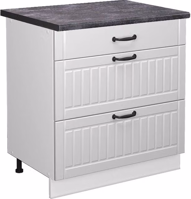 Mobiletto base per cucina Fame-Line Bianco rustico/Bianco 80 cm con 3 cassetti, PL Antracite Vicco