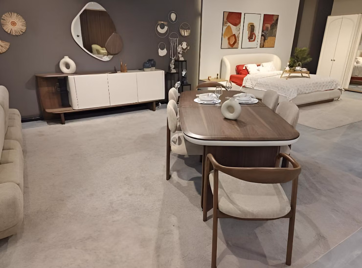 Modernes Esszimmer-Set Holztisch Designer 6x Stühle Edle Konsole