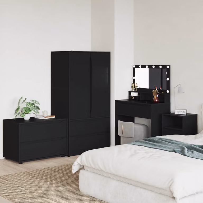 Armadio moderno vidaXL in MDF nero con ante a battente e cassetti L: 80 cm, P: 48 cm, H: 57 cm