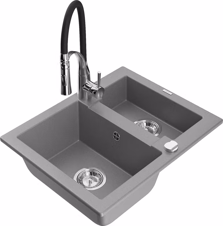 Mexen Carlos lavello in granito 1,5 vasca con rubinetto cucina Aster, grigio - 6518-71-73450-07