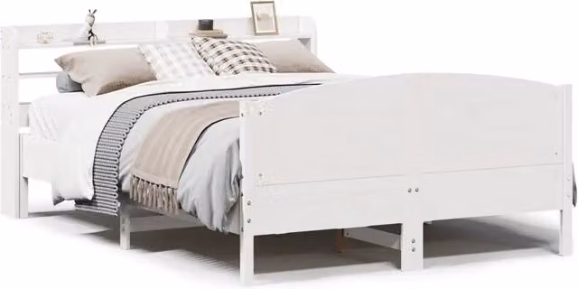 Letto matrimoniale | Letto per adulti | Letto senza Materasso Bianco 135x190 cm Legno Massello di Pino