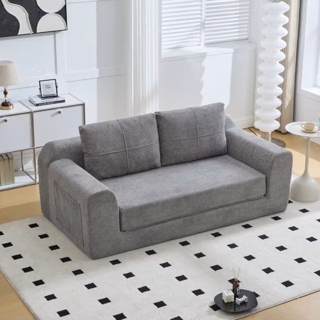 Divano letto da pavimento 2 in 1 in tessuto vellutato grigio scuro