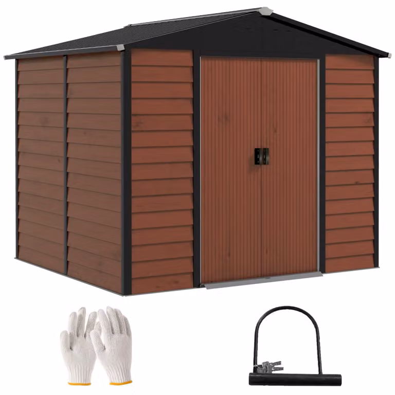 Casetta da giardino Outsunny da 4,4 m² con tetto a una falda, porta scorrevole e fondamenta