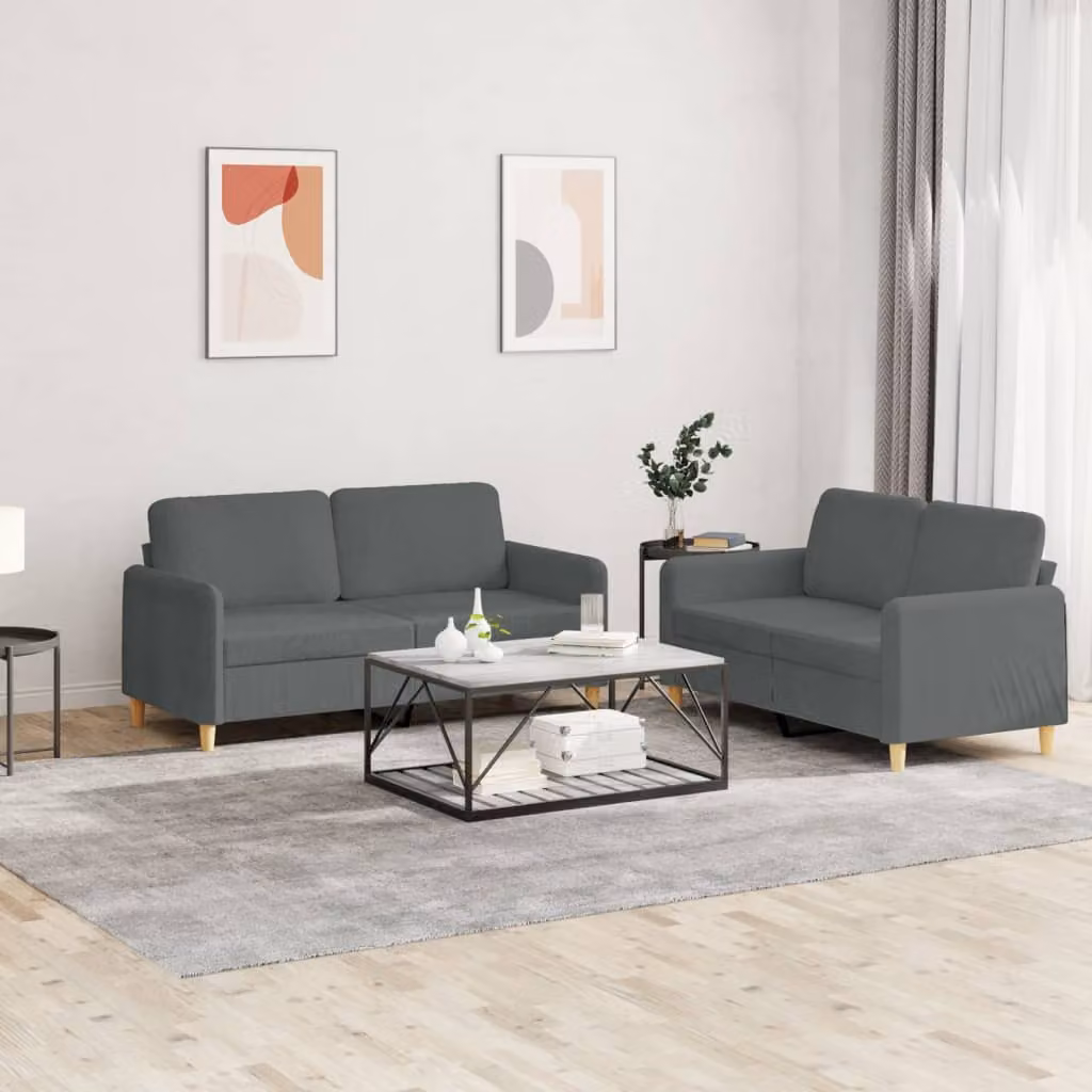 Set di Divani 2 pz vidaXL in Tessuto Grigio con Cuscini per Soggiorno Moderno – 1