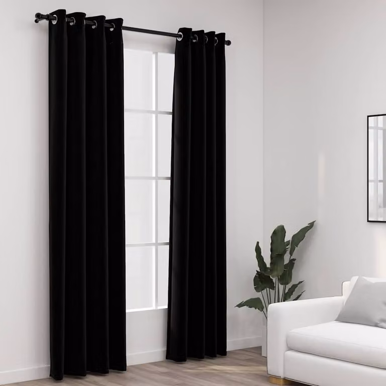 Set di 2 tende oscuranti vidaXL con effetto lino e occhielli, colore nero, L: 140 cm, H: 245 cm