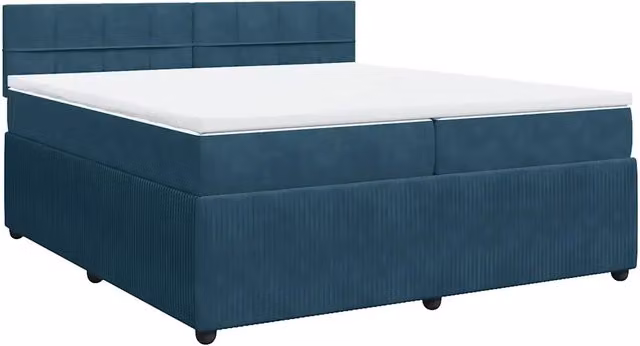 Letto Ibrido vidaXL con Materasso in Velluto Blu e Bianco, Struttura in Legno di Pino, L/P: 200 x 200 cm – 1