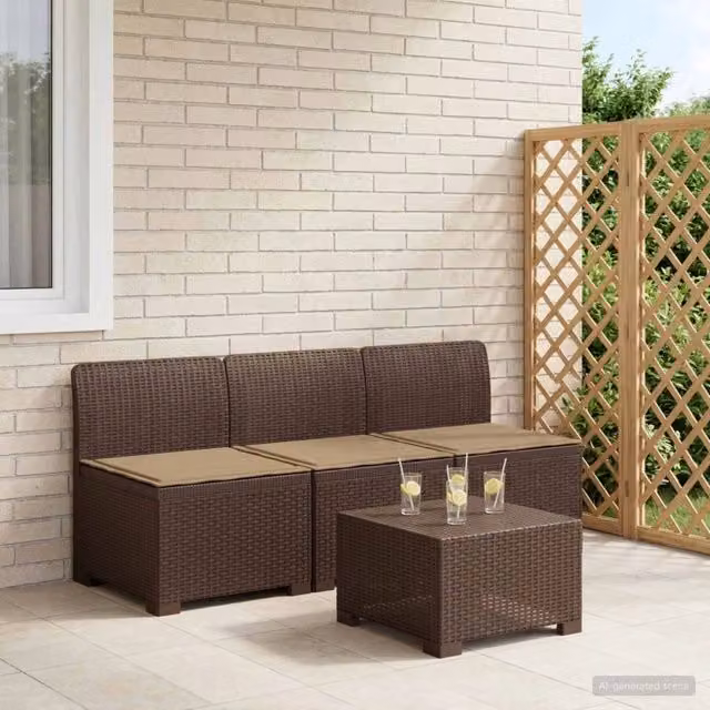 Divano da giardino 3 posti con cuscini in look rattan 3 posto 8011966