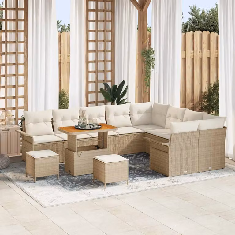 vidaXL Set Divano da Giardino 12 Pezzi Beige con Cuscini e Struttura in Acciaio Verniciato a Polvere