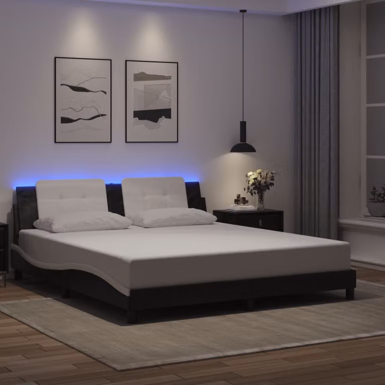 vidaXL Giroletto Zadar con LED e porta USB in similpelle Nero e Bianco L: 180 cm, P: 200 cm, H: 185 cm