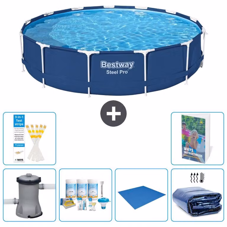 Piscina gonfiabile Bestway Steel Pro, rotonda, dimensioni 396x84 cm, composta da 5 parti, modello S289