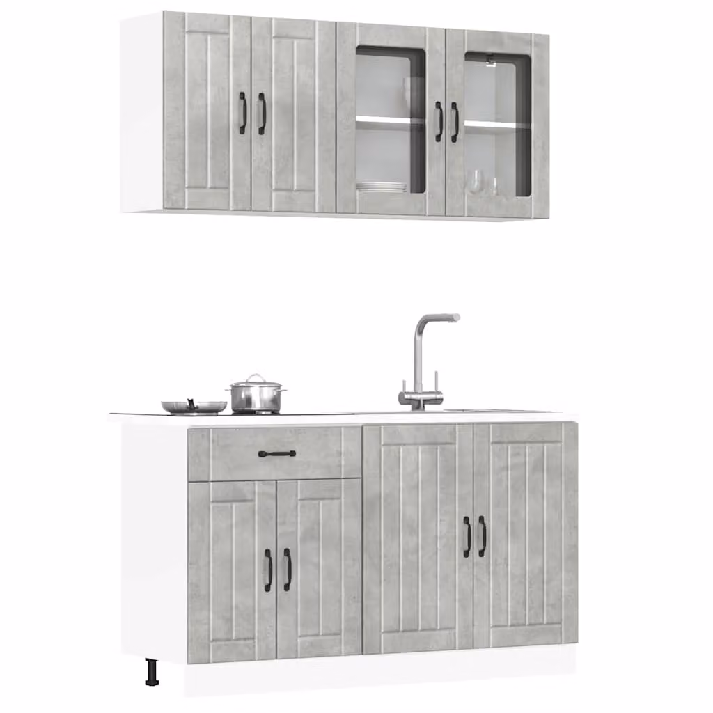 Set di mobili da cucina vidaXL Lucca 4 pezzi in MDF e vetro, colore grigio cemento, stile moderno