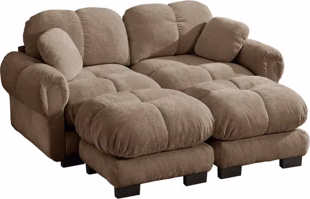 Divano 2 posti in Chenille marrone con pouf mobile, design modulare a U, imbottitura spessa e confortevole