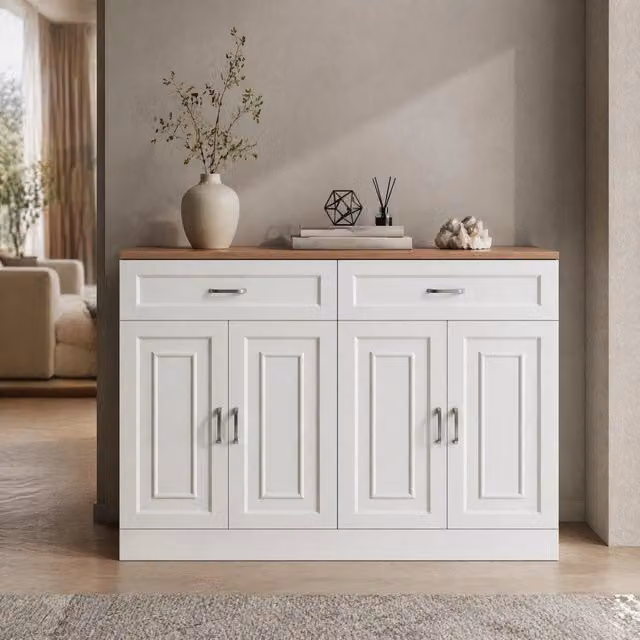 Mobile buffet in truciolato con finitura in legno naturale bianco 120x35x80,5 cm