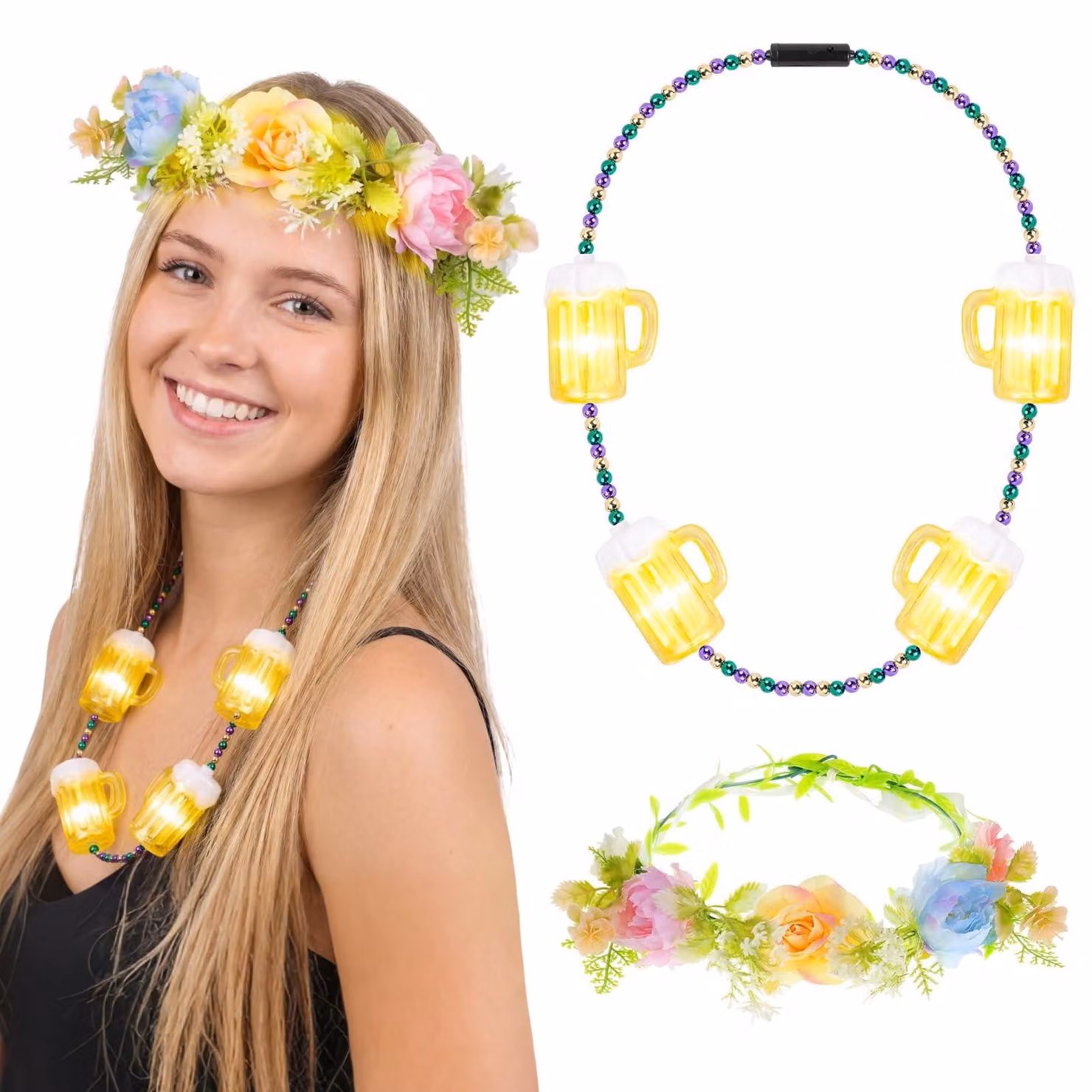 Catena luminosa a LED per bicchieri da birra, con 10 LED, alimentata a batteria, colore giallo