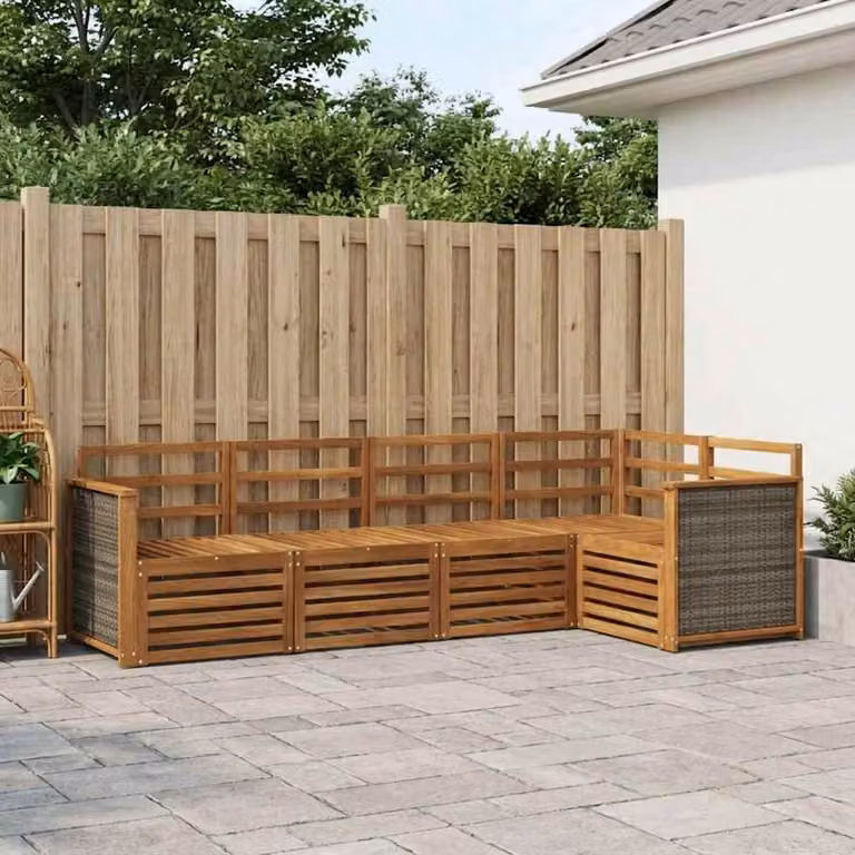 Set di divani da esterno vidaXL a forma di L in legno di acacia massello con elementi angolari e divani a 2 posti, colore marrone e bianco