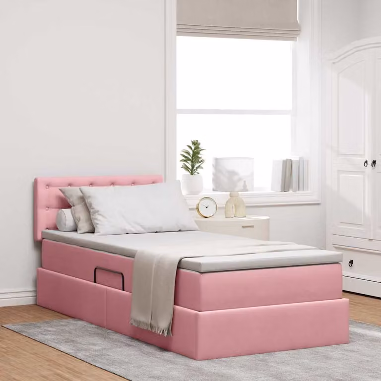 Letto con contenitore e illuminazione LED vidaXL in velluto rosa, L 90 x P 200 cm
