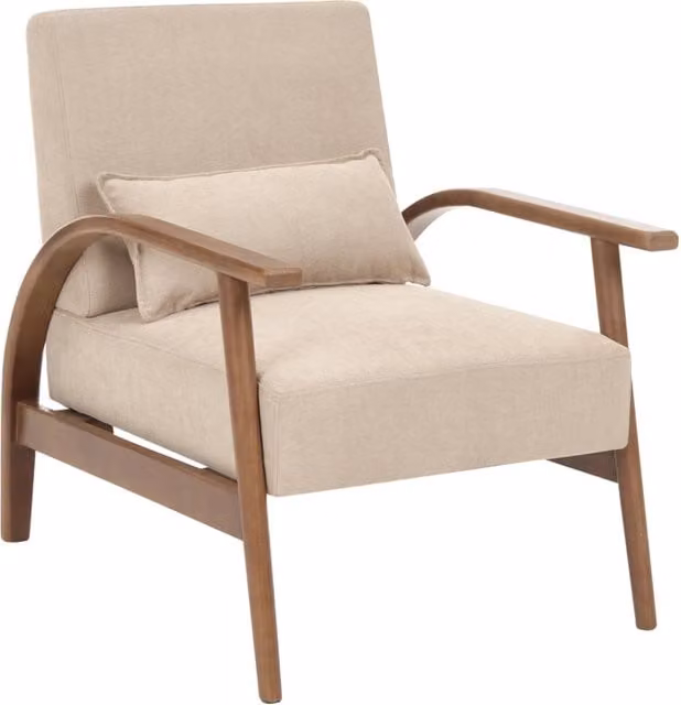 Poltrona classica retrò in tessuto con braccioli e cuscino Gambe in legno di gomma beige Retro Classico Soggiorno Tradizionale