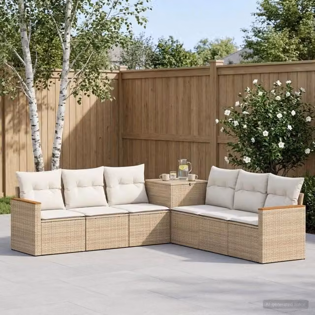 Set di divani 7 pz Beige e Bianco Crema 123 x 62 x 69 cm 3448864