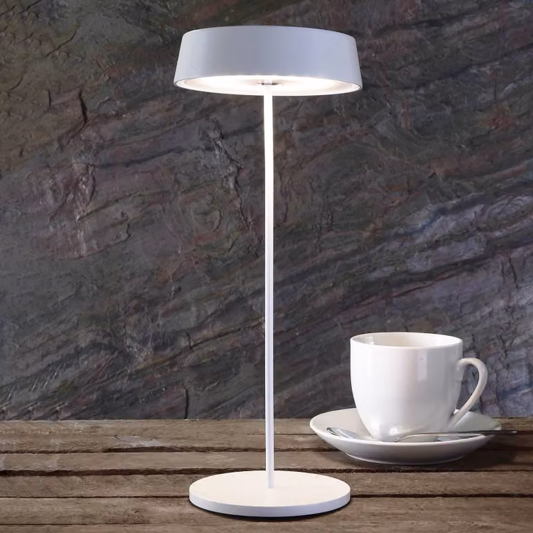Deko-Light Lampada LED da tavolo Miram accu, dimming, bianco Miram, dimmerabile, Bianco / Opale, Soggiorno / Sala da pranzo, Alluminio, Moderno