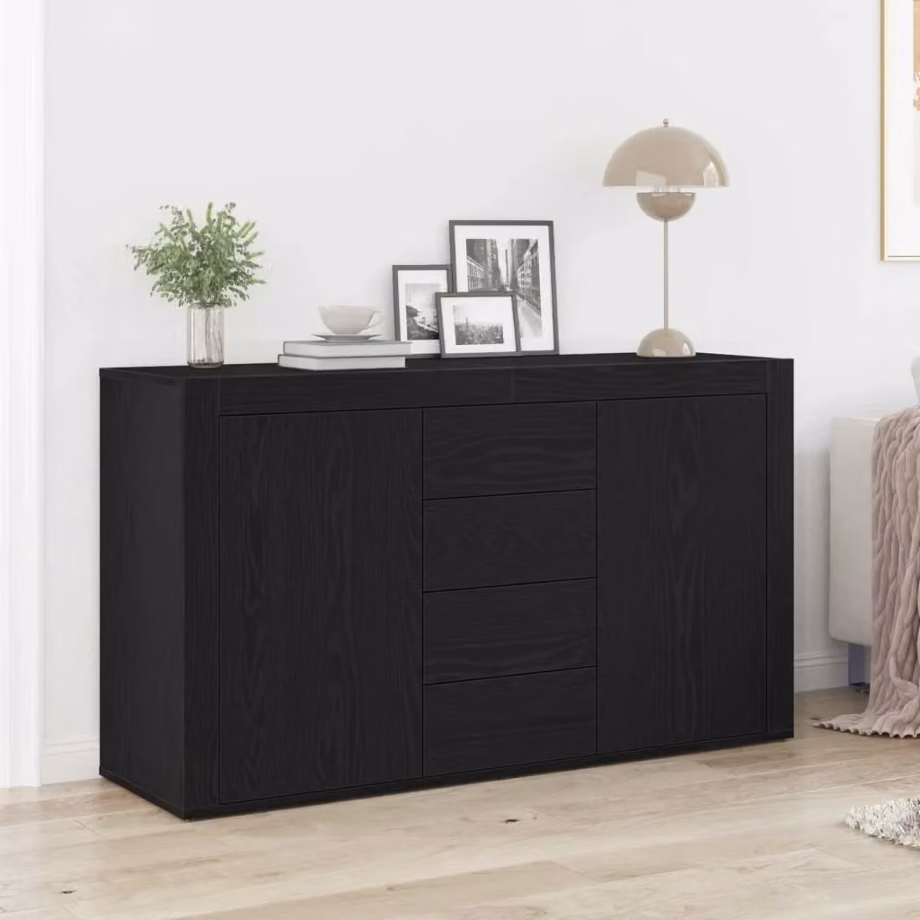 Credenza moderna in legno multistrato Rovere e Nero per soggiorno o sala da pranzo, L/P/H: 120 x 36 x 69 cm – 2
