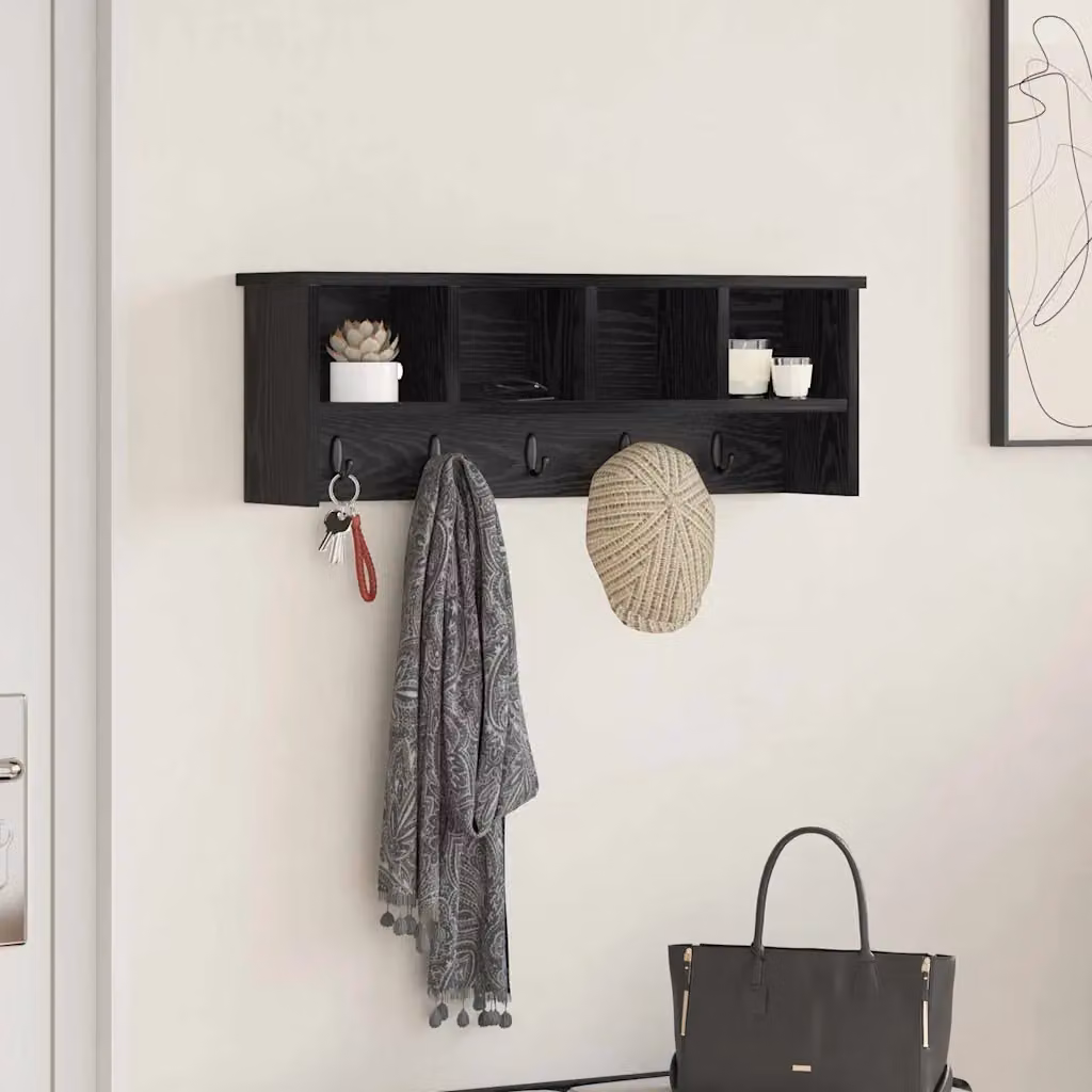 Appendiabiti a muro vidaXL moderno in legno nero L: 75 cm, P: 16 cm, H: 26 cm