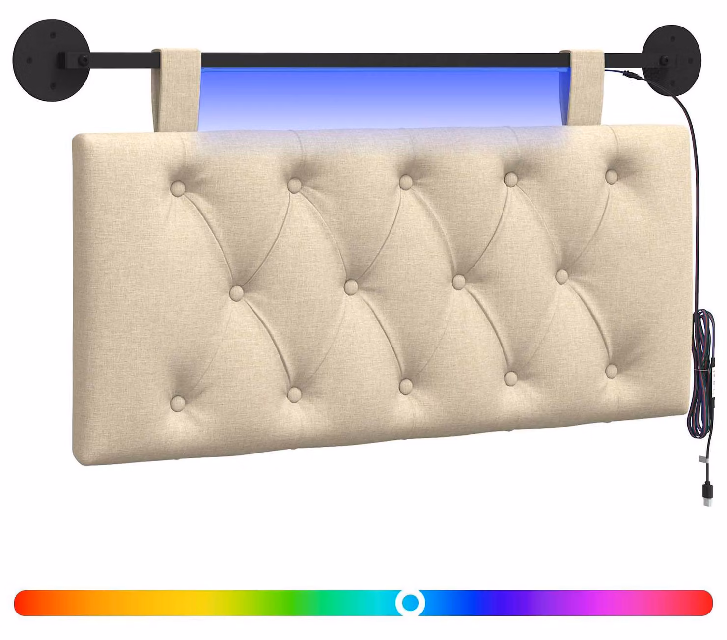 Testiera sospesa Con luce LED Crema Tessuto