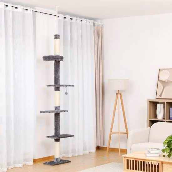 Un paradiso per i gatti - Struttura a 5 livelli - Regolabile in altezza - Torre di attività per il benessere del gatto - Accogliente cuccia - Palla oscillante per il cibo - Grigio asfalto