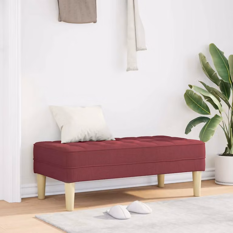 Panchina con cuscino vidaXL in legno e tessuto, colore Rosso, L 113 x P 57 x H 39 cm