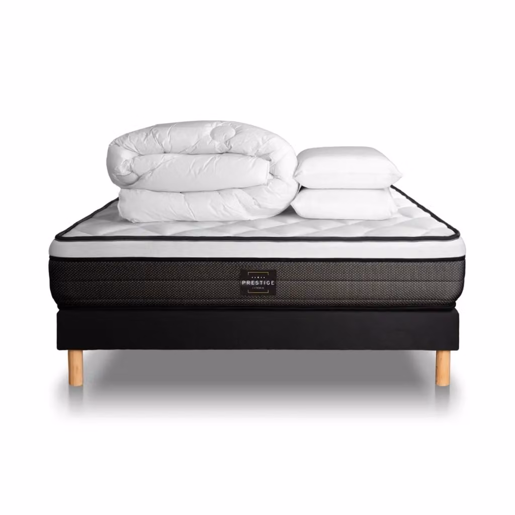 Kit letto completo Prestige Literie Suite con materasso memory foam e pocket, box spring imbottito, doghe, 2 cuscini e piumino, colore bianco, L/P: 180 x 200 cm – 2