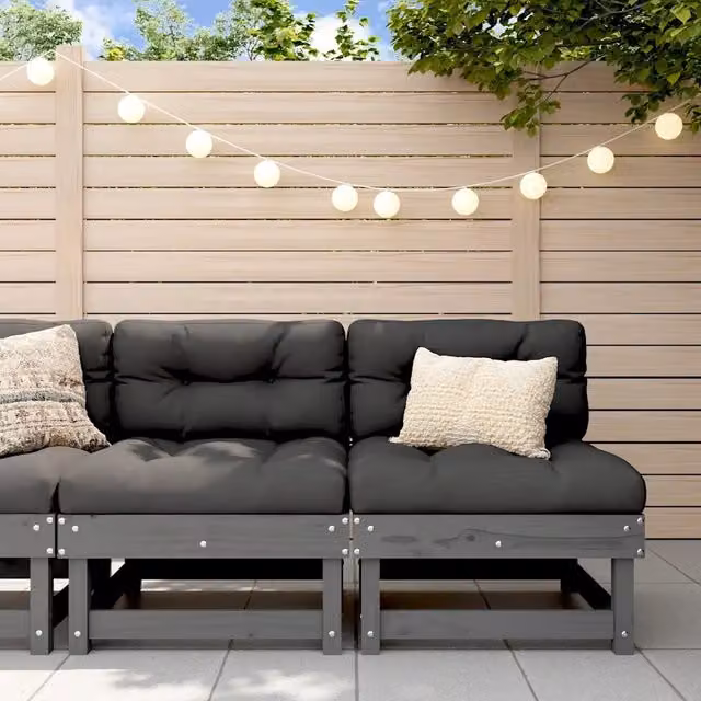 Set di 2 divani da giardino vidaXL in legno massello di pino grigio e nero con finitura opaca