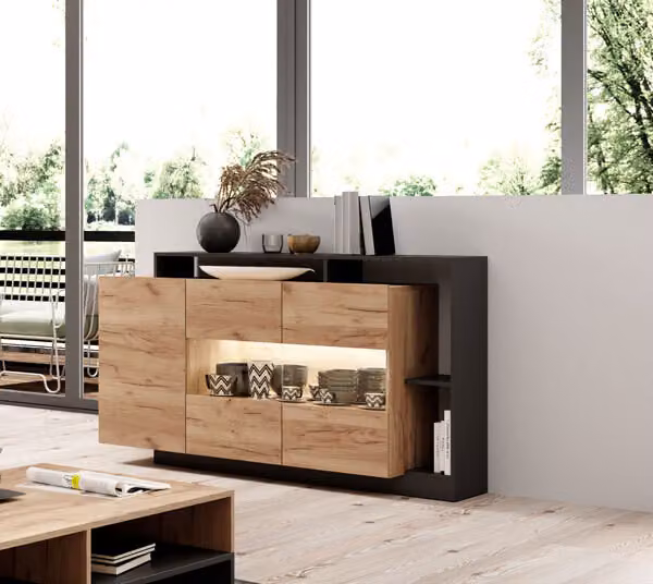 Cassettiera Alva 155cm Craft Gold Oak antracite 3 ante