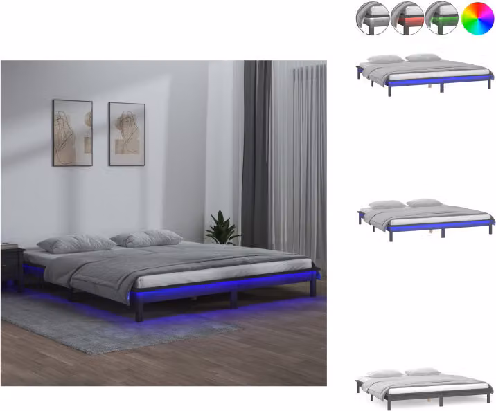 vidaXL Letto in legno massiccio con LED grigio 140x190 cm - Letti e strutture letto
