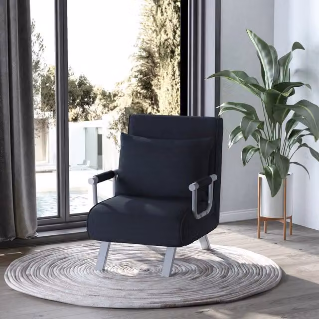 Divano letto 65x69x80 cm con schienale regolabile in 5 posizioni; poliestere nero