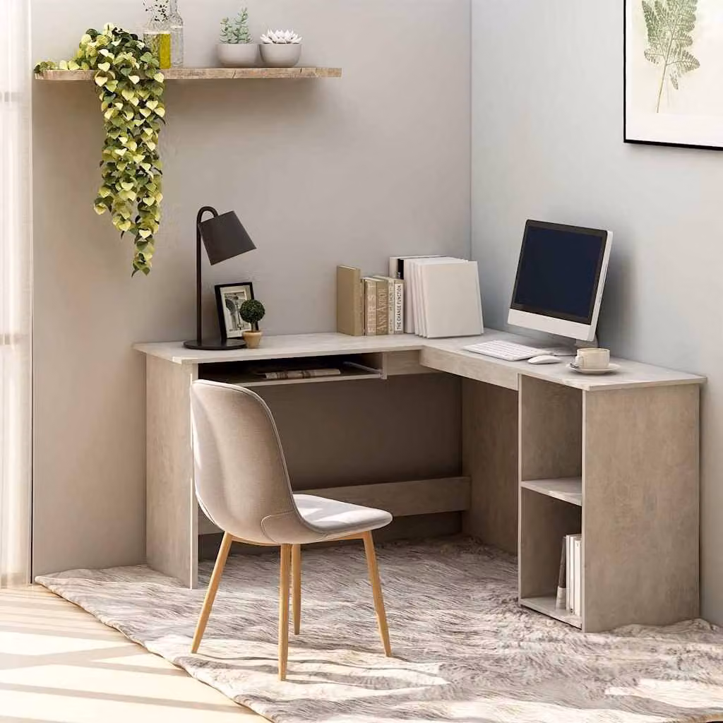 Scrivania Angolare a L vidaXL in Multistrato Grigio Cemento L/P/H: 120 x 140 x 75 cm