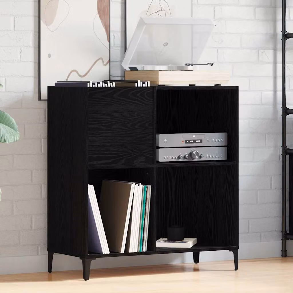 vidaXL Mobile porta vinili Rovere Nero L: 84,5 cm, P: 38 cm, H: 89 cm