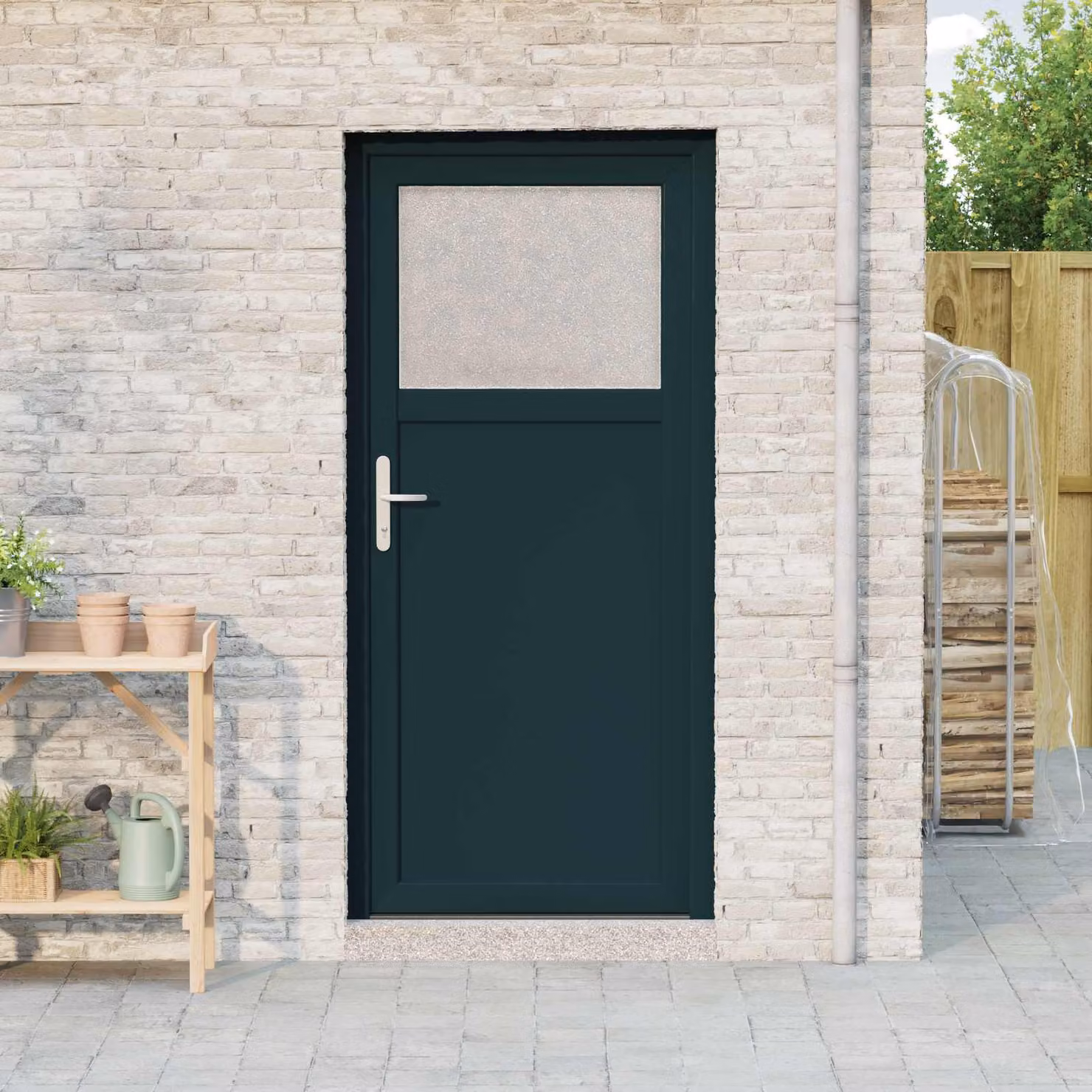 Porta d'ingresso laterale moderna vidaXL in PVC colore Antracite L: 88 cm, H: 198 cm
