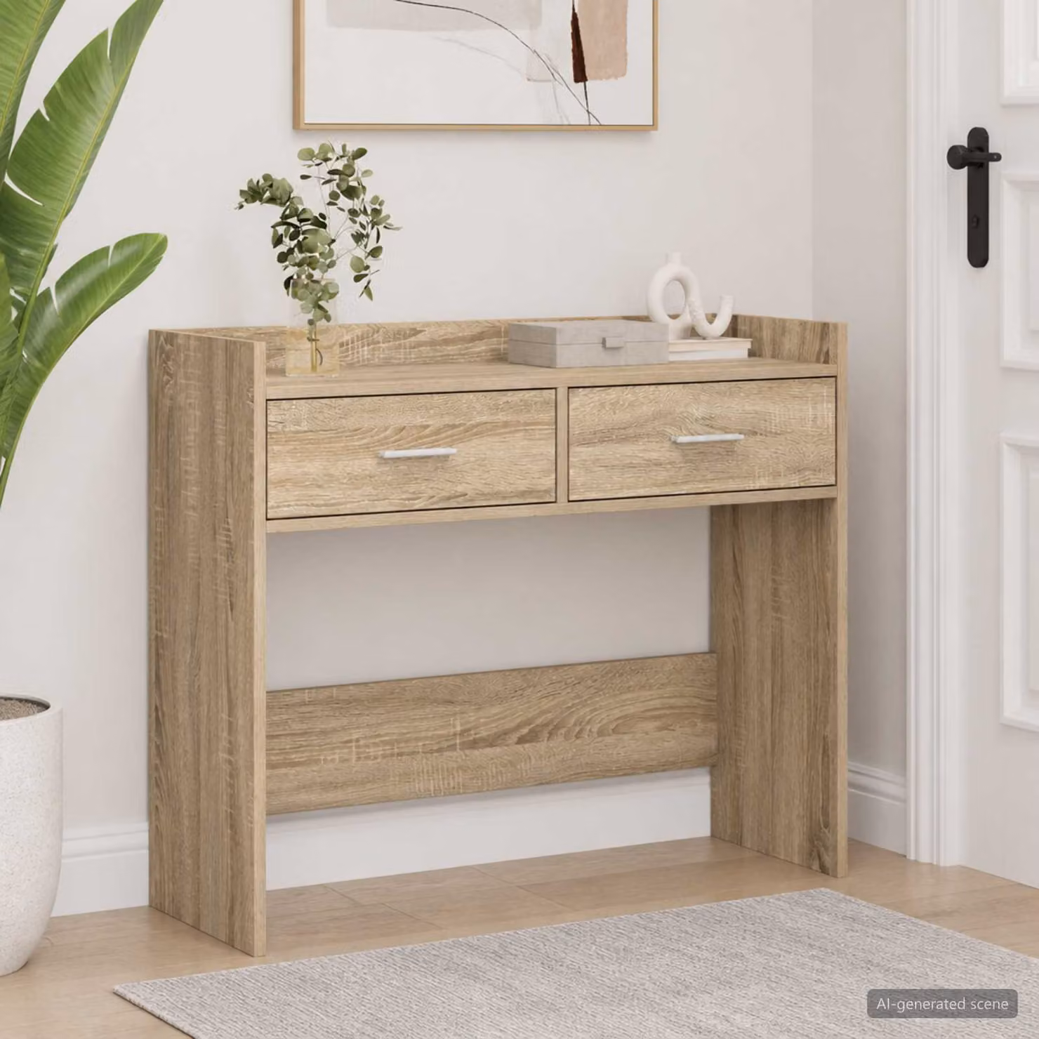 vidaXL Tavolo consolle moderno in rovere color marrone L 90 cm, P 35 cm, H 80 cm