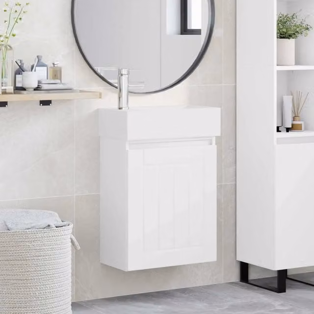 Mobile bagno moderno vidaXL bianco con rubinetto L: 45,5 cm, P: 25,5 cm, H: 84 cm