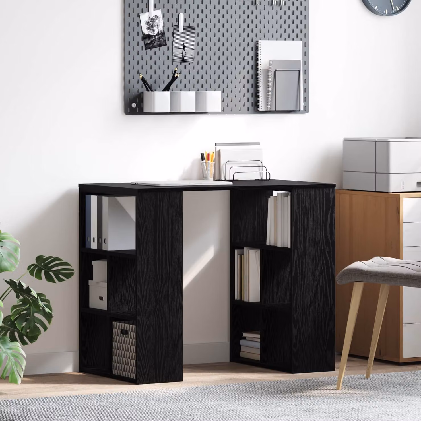 Scrivania da ufficio vidaXL in legno ingegnerizzato rovere e nero, L 90 cm x P 50 cm x H 75 cm