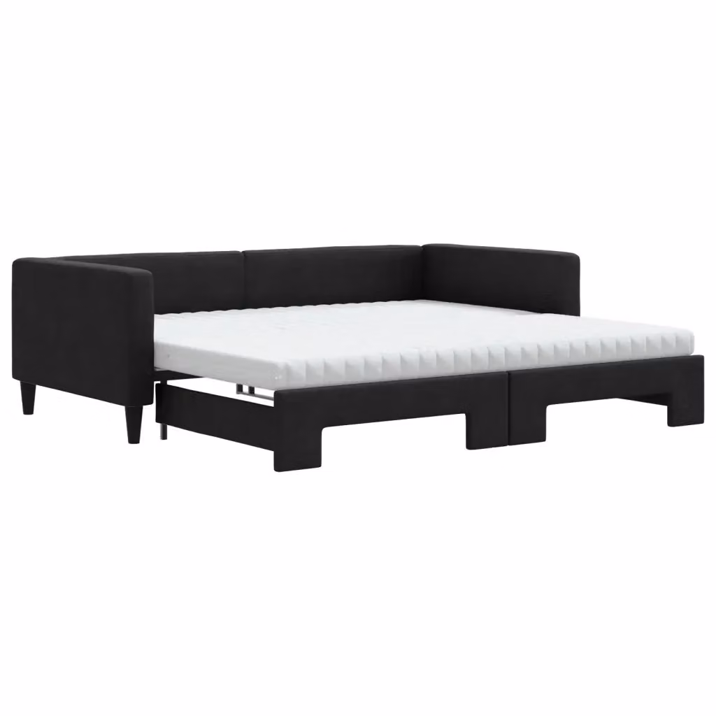 Divano Letto Estraibile vidaXL in Tessuto Nero con Funzione Notte e Cassetto L/P/H: 223 x 110 x 68 cm con Materasso 100x200 cm – 2