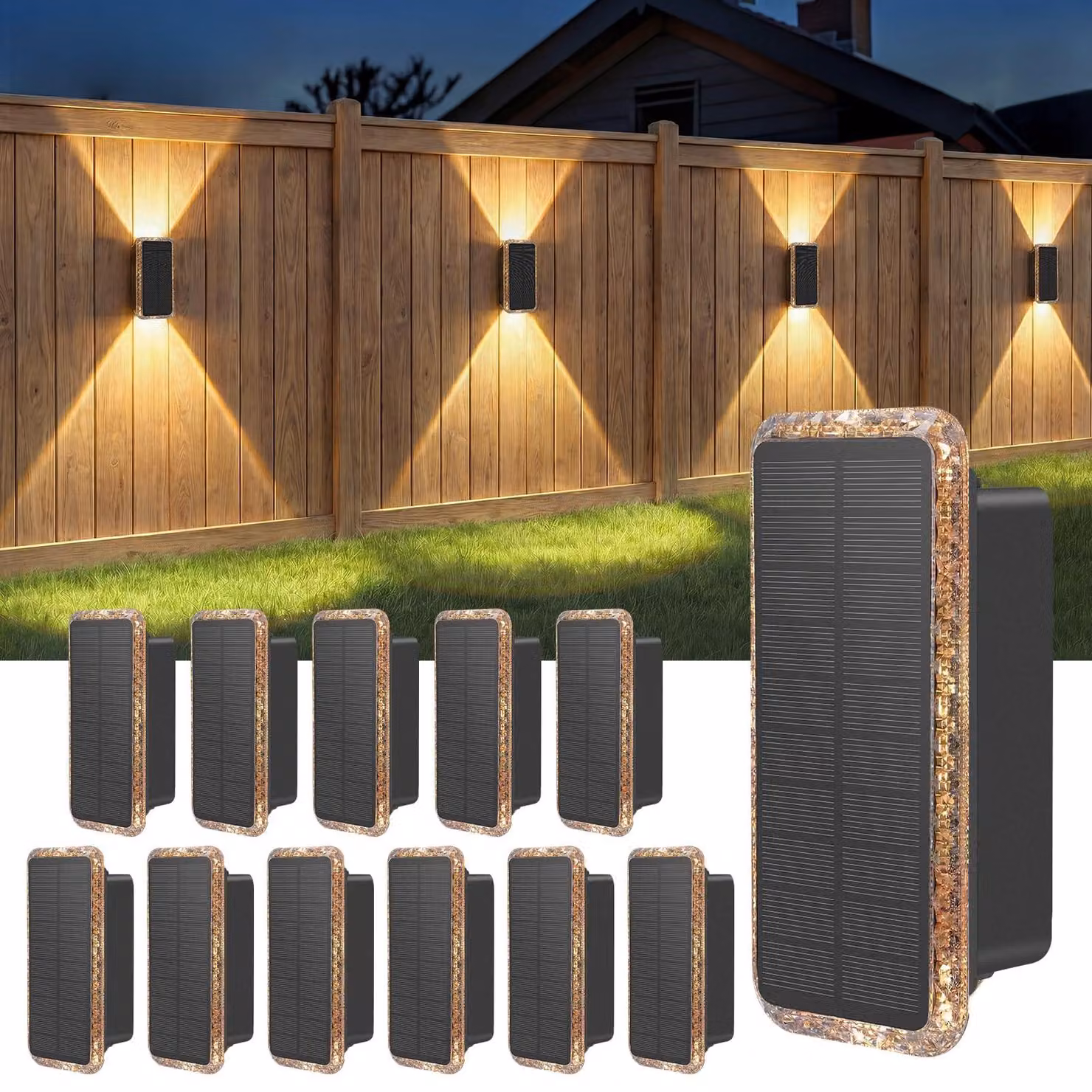 Set di 12 lampade da esterno solari, grado di protezione IP65, con sensore di movimento e luce regolabile, 5 temperature di colore