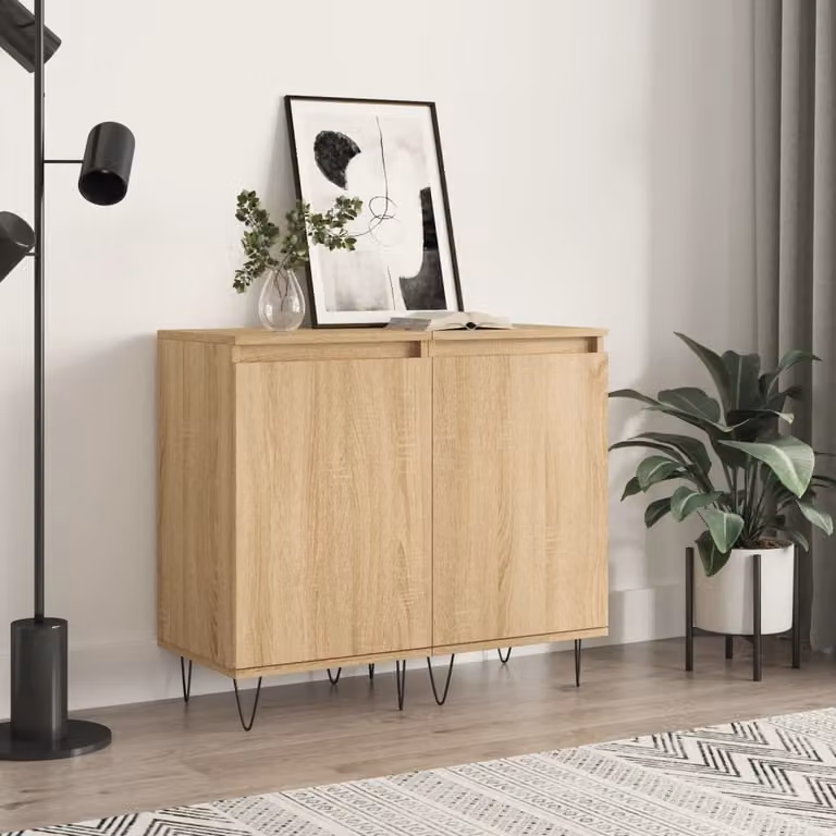 Set di 2 credenze moderne vidaXL in legno multistrato e MDF, colore rovere, L 40 cm x P 35 cm x H 70 cm