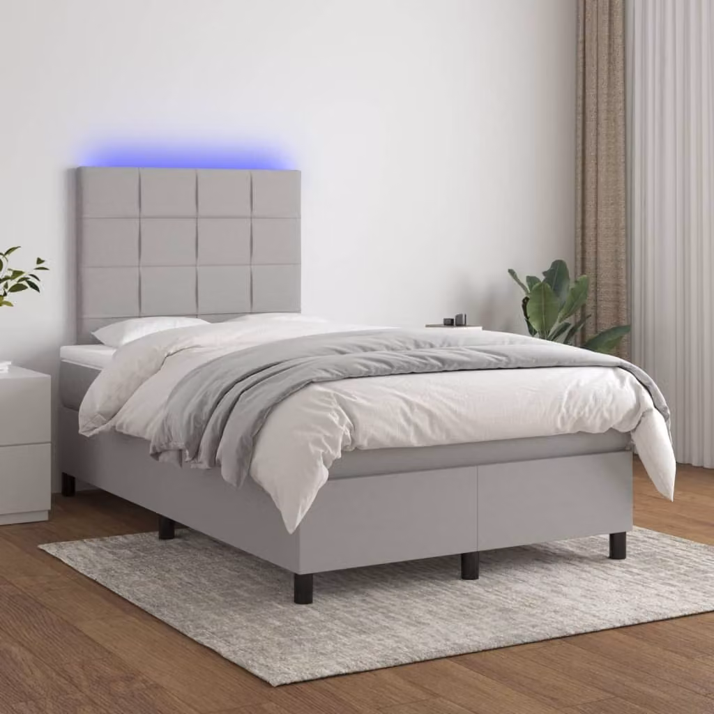 vidaXL Letto a molle con materasso e tessuto LED grigio chiaro 120x200 cm - Letto a molle - Boxspringbetten - Bett - Schlafzimmermöbel