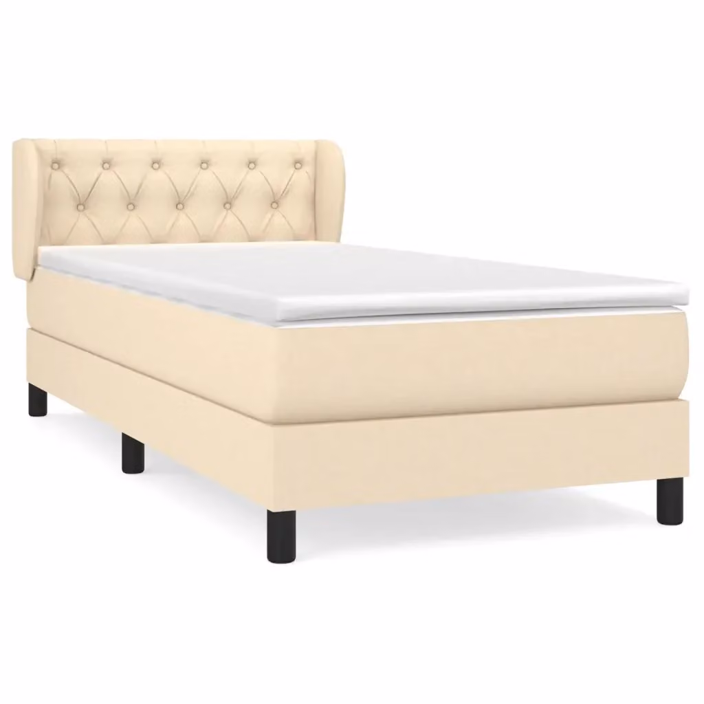 vidaXL Giroletto a Molle con Materasso Ibrido in Tessuto Beige e Bianco L/P/H: 203 x 83 x 88 cm – 2