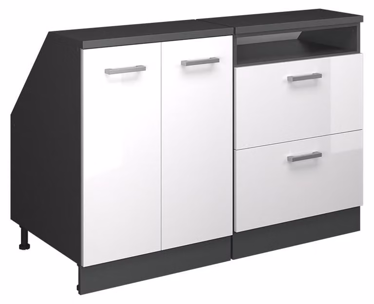 Mobile cucina sottotetto Vicco R-Line Bianco lucido 120 cm Set di 2 carcasse armadio profondità 60 cm, Model 60131