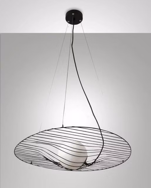 Homa Lampada a Sospensione in Metallo e Vetro Soffiato Nero, Attacco E27 40W, Design Elegante per Interni IP20, Altezza Regolabile 2000mm