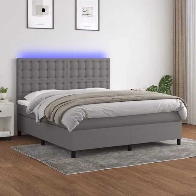 Letto a Molle Materasso e LED Grigio Scuro 180x200cm in Tessuto 3135214
