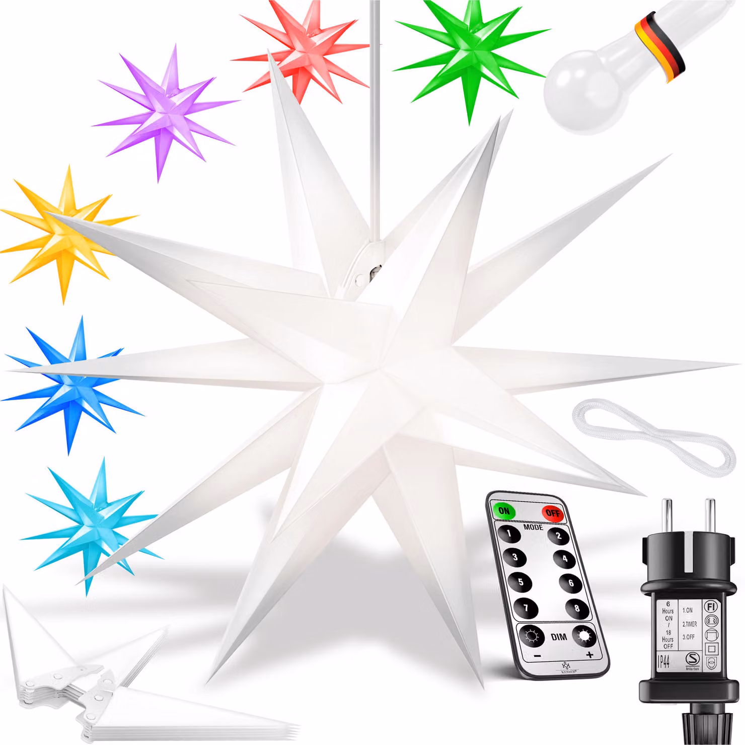 KESSER® stella illuminata 3D, stella di Natale a LED con timer per interni ed esterni, stella dell'Avvento illuminata da appendere + luce bianca calda