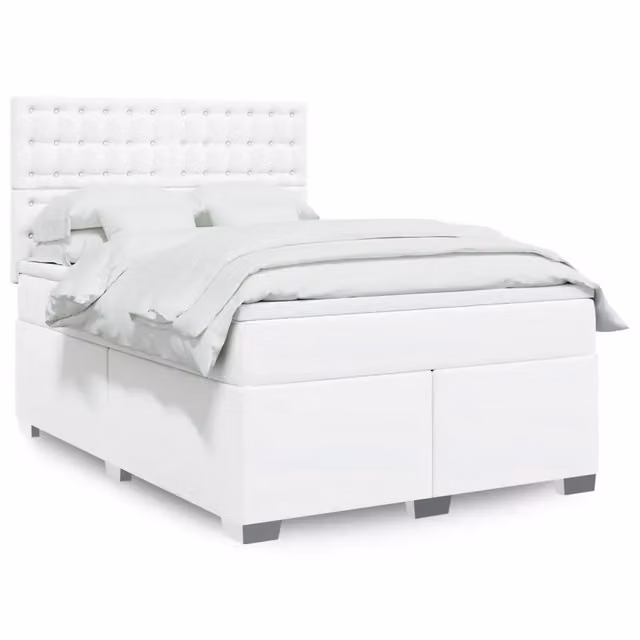 Letto con Giroletto a Molle e Materasso Ibrido vidaXL in Similpelle Bianco L/P/H: 140 x 190 cm