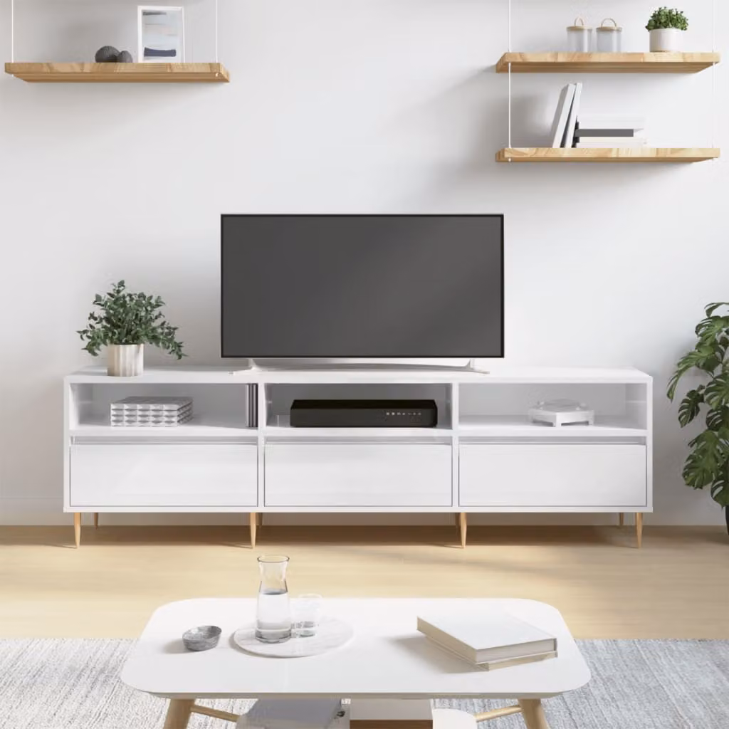 vidaXL Mobile Porta TV Moderno Bianco Lucido L: 150 cm, P: 30 cm, H: 44,5 cm